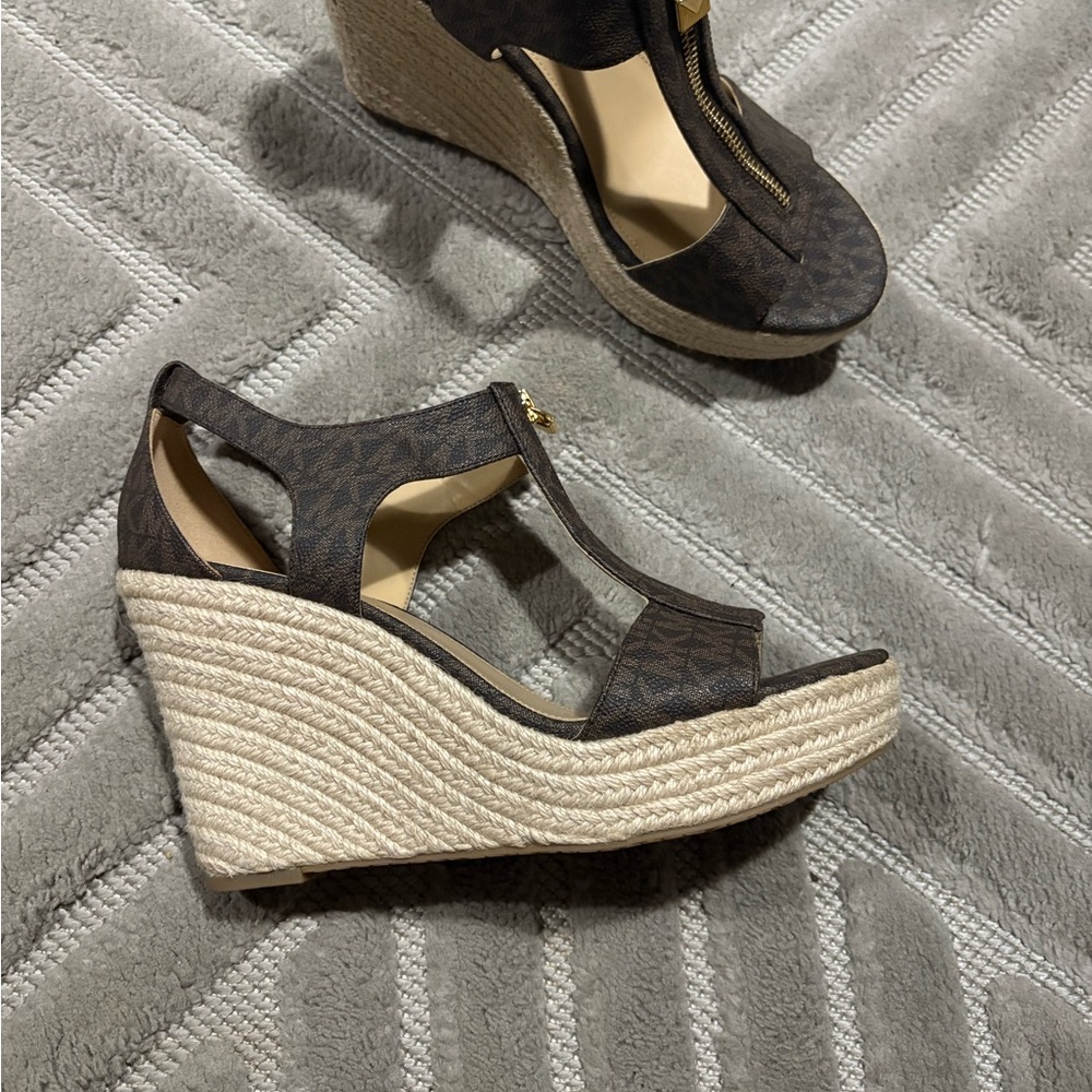 Michael Kors Dark Brown Wedge Sandals - Picture 2 of 5